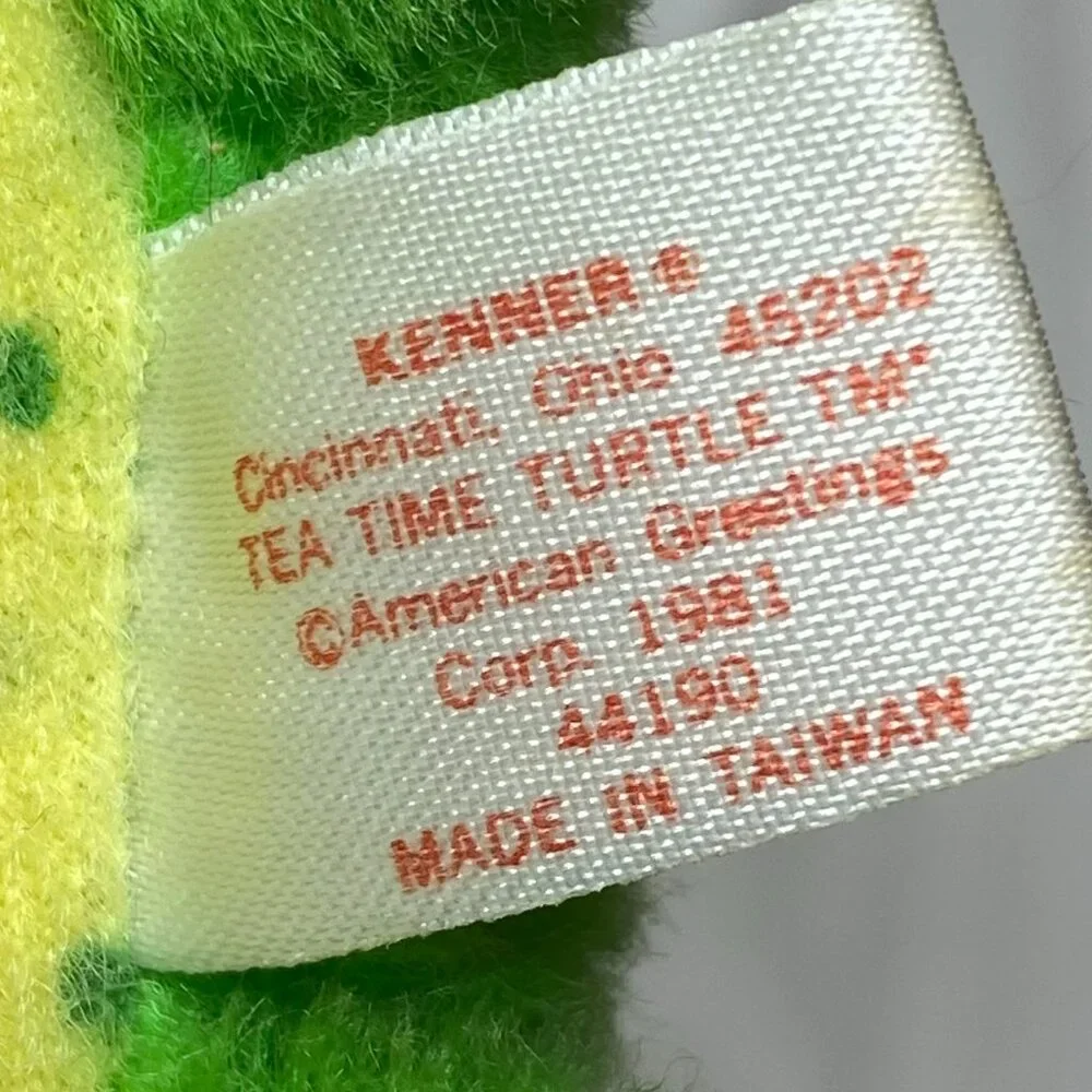 KENNER Green/Yellow Tea Time Turtle‎ Plush Strawberry Shortcake 1981 ~7in